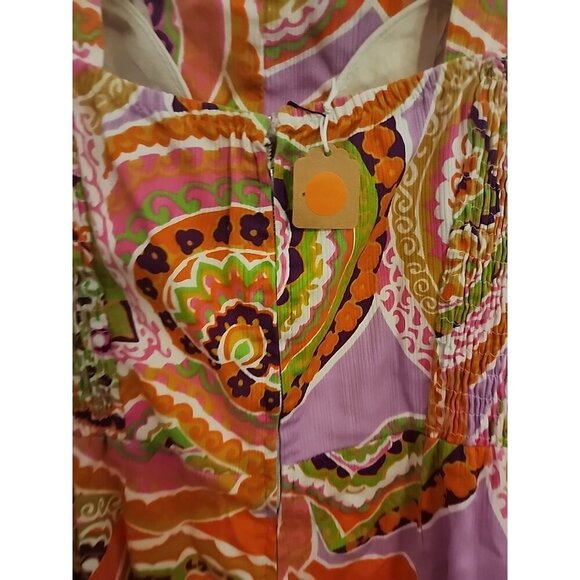 VTG 60s Vintage Halter Sundress Tropical Floral Smocked Built-In Bra Sz 16 Cr60 - Picture 5 of 6